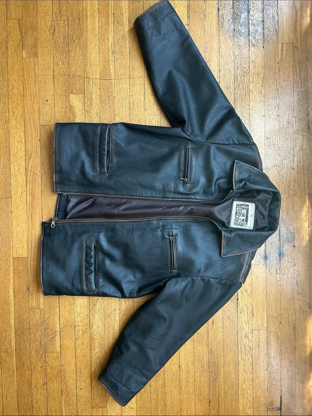 Black Leather Vera Pelle Bulky Zip Jacket